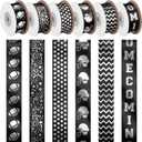 60 Yard Homecoming Mum Ribbon 7/8'' Black and Silver Football Satin Ribbon