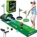 Kids Toy Golf Club Set with Automatic Ball Returner, Led Light Up Night Golf Balls, Golf Putting Mat, 3-5 Toddler Mini Golf Games, Indoor Outdoor Sport Toys Gifts for Boys Girls Aged 3 4 5 6