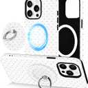 Jusy Compatible with Magsafe Polka Dot Phone Case for iPhone 13 Pro Max, Cute Aesthetic Magnetic Ring Holder Stand Case, Soft TPU and Hard PC Protective Phone Cover for Women Girls - White Polka Dot