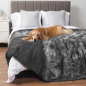 PetAmi Waterproof Dog Blanket for Large Dog, Calming Pet Blanket Bed Couch Cover Protector, Washable Sherpa Faux Fur Throw for Sofa Furniture Protection, Soft Fluffy 60x80 Tie-Dye Gray