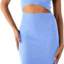 PRETTYGARDEN Women's Summer Midi Bodycon Dresses Casual Crew Neck Side Slit Sleeveless Knit Cut Out Tank Top Dress (Blue, M)