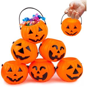 3 Otters Mini Halloween Pumpkin Buckets, 3 Styles Small Pumpkin Candy Buckets with Handle Children Trick or Treat Bags, 12PCS