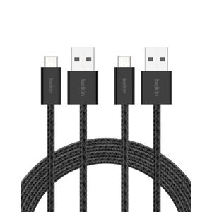 Belkin USB A to USB C Cable 2-Pack, 6.6ft, 15W - Type C Charger, iPhone Charger Cord, Soft, Braided, Flexible for iPhone 17 & 16, Galaxy S25, Pixel 10, iPad Pro, Airpods Pro, Switch & More - Black