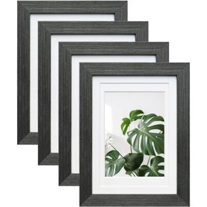 Egofine 5x7 Picture Frames Set of 4, Made of Solid Wood Covered by Plexiglass 3.5x5 and 4x6 with Mat or 5x7 without Mat, for Table Top Display and Wall Mounting Photo Frame Rustic Black