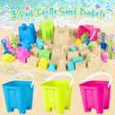 KUBUSFLY Beach Toys for Toddlers, Sand Castle Toys with 3 Bucket, 6 Shovels, Mesh Bag & Sandbox Molds Travel Sand Toys for Beach Sandbox Toys for Toddlers Kids Baby Boys Girls Age 3-10