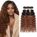 Deep Wave Human Hair Bundles T1B/30 Ombre Brown 18 20 22 Inch Virgin Remy Hair 3 Bundles Caramel Light Brown Soft Silky No Tangle Sew In Weave