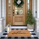 Fallovea Welcome Front Door Mats Combo Set, 100% Coco Coir Doormat + 28" x 43" Black and White Plaid Rug, Front Porch Entryway Decor Indoor Outdoor Easter Summer Mats