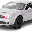 BDTCTK 1/32 Dodge Challenger Hellcat Model Car, Zinc Alloy Pull Back Toy car with Sound and Light for Kids Boy Girl Gift(Gray)