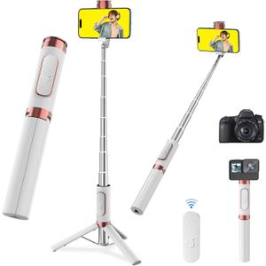 CellphoneTripod with Remote, Aluminum Alloy Selfie Stick Tripod, Best Foldable Mini Extendable Tripod Stand 270 Rotation Compatible with iPhone/Android Travel Essentials (Gold,White)