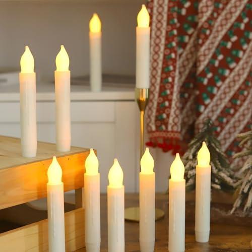 Lezonic Flameless Battery Operated Candlesticks Flickering, 60Pcs White LED Battery Christmas Window Candles, 6 Inch Short Taper Candles Hanging Halloween Floating by Touch, No Remote