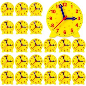 Batiyeer 24 Pcs Teaching Clock Kit for Kids to Tell Time Teaching Mini Geared Clock for Kids Basic Math Development Teacher and Classroom Supplies, 4 Inch(Yellow)