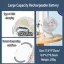 Desk Fan Clip On with Lights USB Rechargeable 2400mAh 5 Level Speed Air Flow Portable Personal Mini Fan 6inch Camping Home Travel Indoor Outdoor (White)
