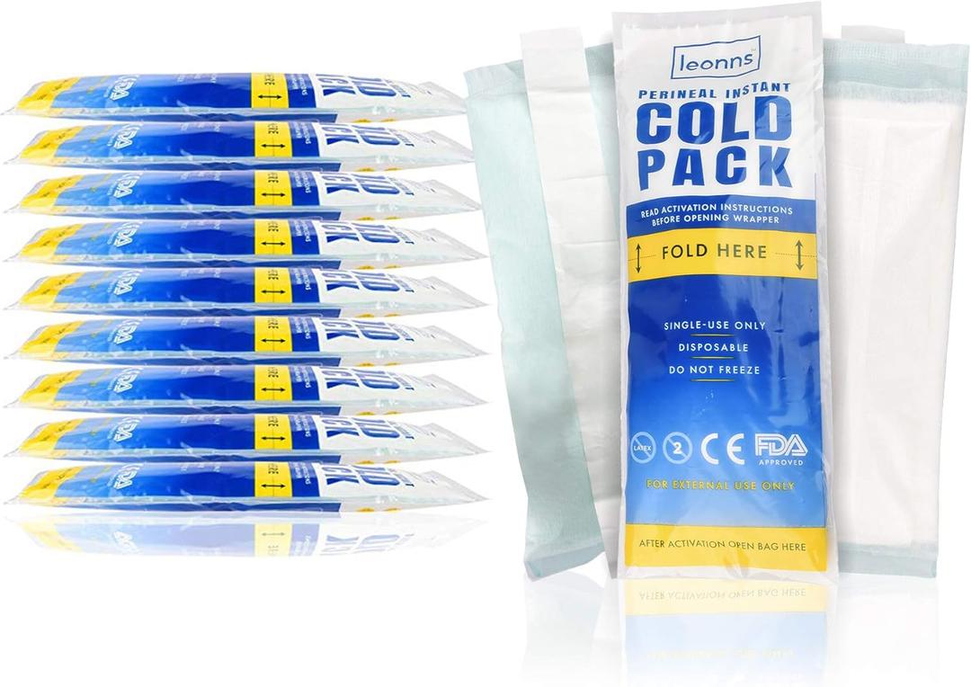 Perineal Ice Packs for Postpartum w/Adhesive Strip | Perineal Cold Pack - 2 in 1 Ice Pack Pads for After Birth - Instant Ice Maxi Pads (12)