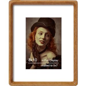 8x10 Picture Frame Natural Teak Wood with Mat for 5x7, Original Natural Solid Wood 8 by 10 Photo Frames with Tempered Glass Cover for Wall and Tabletop Display