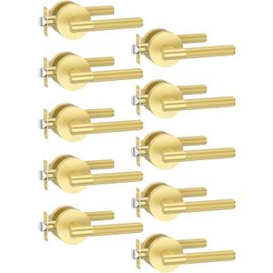 Asidrama 10 Pack Privacy Gold Door Handles, Door Lever with Door Knobs Indoor for Bedroom or Bathroom, Heavy Duty Brushed Gold Door Handles Interior with Locks for Left Right Sided Doors ZR02-124