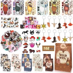 AerWo 168 PCS Horse Party Favors - Cowboy Party Supplies with Stickers, Temporary Tattoos, Clap Bracelets, DIY Horse Stickers, Stuffers-Gift Bags, Key Chains - Cowboy Birthday Party Decorations