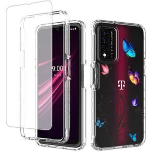 Case for T-Mobile Revvl V+/V Plus 5G Case with Tempered Glass Screen Protector, Full Body Clear with Floral Design Protection Phone Cover Cases for T-Mobile REVVL V+ 5G (Butterfly Tree)