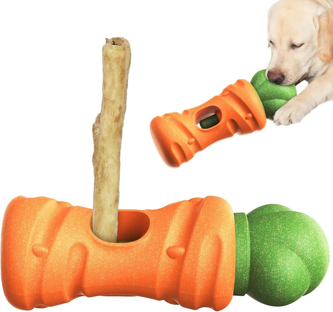 KADTC XL 2-in-1 Durable Dog Bully Stick Holder & Indestructible Chew Toy for Aggressive Chewers, Bone Holder for Medium Large Dogs, Carrot-Shaped