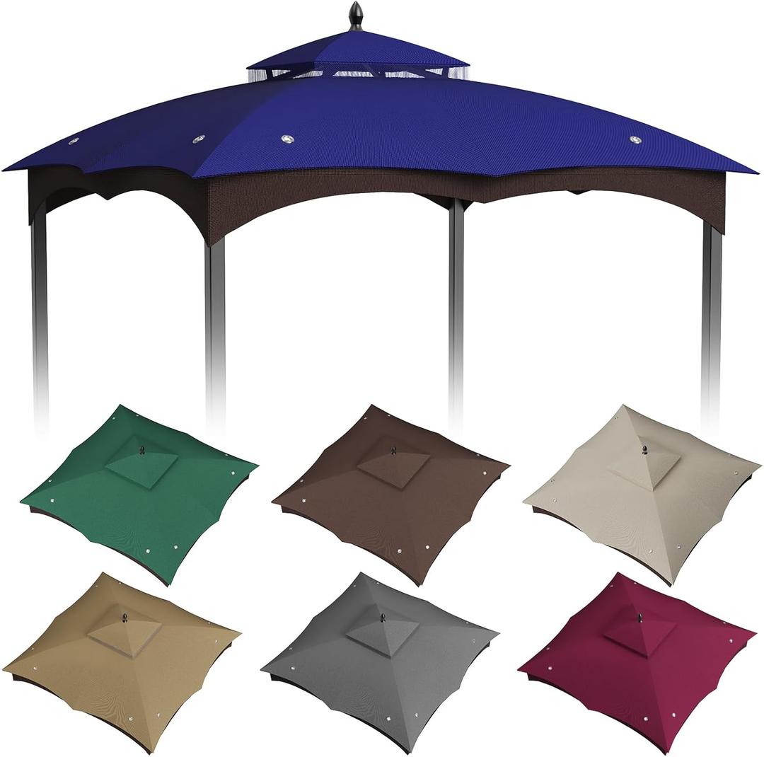 10x12ft Canopy Replacement Top for Lowe's Allen Roth Gazebo #GF-12S004B-1, Two Tiered Waterproof Gazebo Cover Roof with 8 Drainage Holes for BBQ Outdoor, Navy Blue