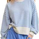 Locachy Womens Oversized Striped Sweatshirt Crewneck Long Sleeve Pullover Tops 2025 Fashion Y2K Outfits Clothes Size M
