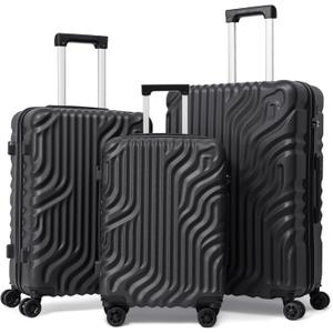 Eeeza Luggage Sets Hardshell Suitcase with Wheels (Black,20"/24"/28"), 3-Piece Set（20in/24in/28in）