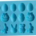 Easter Silicone Moulds Chocolate Mold, Easter Molds Easter Silicone Chocolate Moulds 18 Cavity Egg, Bunny, Rabbit Head, Basket Shapes Molds for DIY Chocolate Candy Jelly