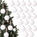 24 Pcs Pink Bow Coquette Christmas Tree Ornaments Balls 3.14 Inch Pink White Christmas Tree Hanging Ornaments Plastic Ball with Ribbon for Xmas Tree Winter Bachelorette Party Holiday Home Decorations
