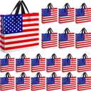 Sweetude 24 Pcs American Flag Plastic Shopping Bag with Handle 10 x 13'' Patriotic Gift Bags for Memorial Day Independence Day Party