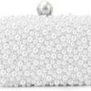 Oweisong Pearl Clutch Purses for Women Beaded Clutch Bag Formal Wedding Bride Evening Bag Party Tote Handbag (White)