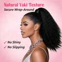 Yaki Straight Ponytail Extension for Black Women,16 Inch Synthetic Wrap-Around Clip-In Ponytail with Magic Paste,Natural Looking for Easy Daily Wear (Natural Black)