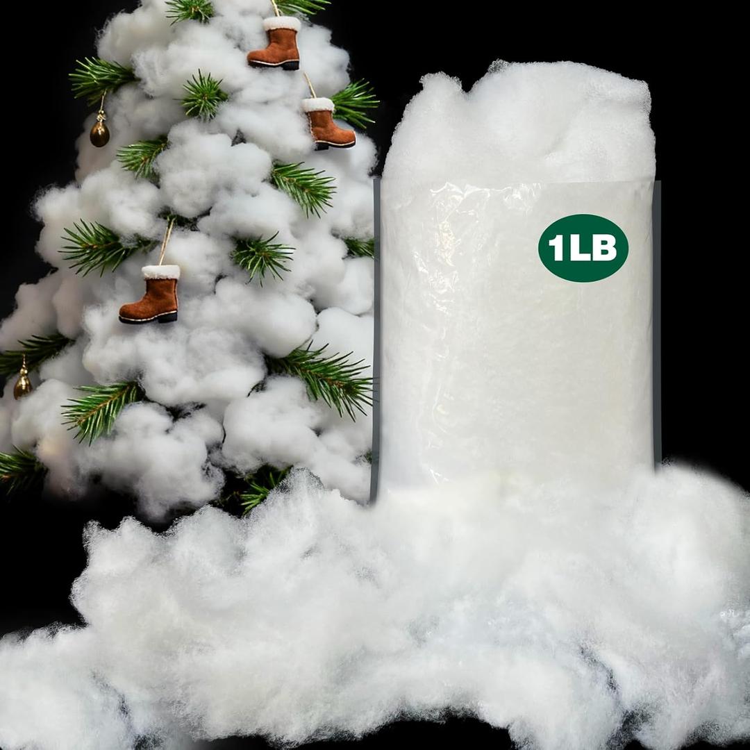1LB Christmas Fake Snow DecorCotton White Fluff Christmas Indoor DecorationVacuum-Packed Artificial SnowCotton Stuffing for Crafts Christmas Village Snow Tree Table Covering Home and Office