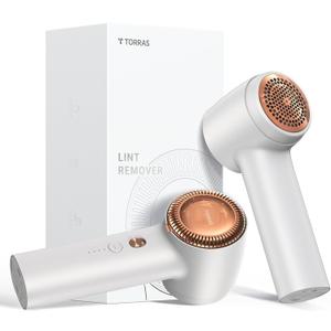 TORRAS Fabric Shaver Lint Remover, Rechargeable Electric 3-Speed Sweater Shaver Remove Fuzz, Pilling for Cashmere, Wool, Coat, Furniture, Clothes depiller with Replacement Blades, Pearl White