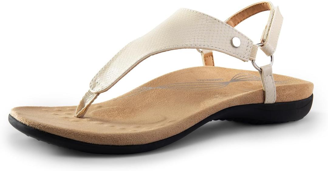 DREAM PAIRS Women's Flat Sandals Arch Support Orthopedic Comfortable Soft Cushion Summer T-Strap Walking Thong Sandals (8.5, Nude)