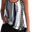 ROSEWE Modest Tankini Swimsuits for Women, Two Piece Athletic Womens Bathing Suits Blouson Tank Tops with Board Shorts (Large, Black Printed)