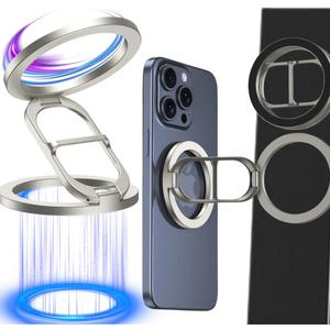 Gym Magnetic Phone Holder - Silver, Dual Magnet, 360° Rotation, Attach to Metal Surfaces, Compatible with iPhone 16/15/14/13/12, Samsung, MagSafe Case & All Smartphones, Portable Phone Mount