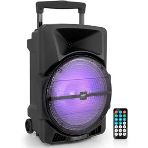 Pyle Wireless Portable PA Speaker System -1200W High Powered Bluetooth Compatible Indoor&Outdoor DJ Sound Stereo Loudspeaker wITH USB MP3 AUX 3.5mm Input, Flashing Party Light & FM Radio -PPHP1544B