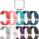 LEEFOX Compatible Fitbit Blaze Bands with Frame, Sport Silicone Replacement Strap for Fitbit Blaze Smart Fitness Watch Accessory Wristbands Large,10Pack w/Rose Gold Frame Men Women