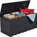 YITAHOME 110 Gallon Outdoor Deck Box, Waterproof Resin Storage Box with Lock, Lockable Patio Furniture Bin, 2-Person Bench Seating for Outdoor Cushions, Garden Tools & Sports/Pool Supplies, Dark Gray