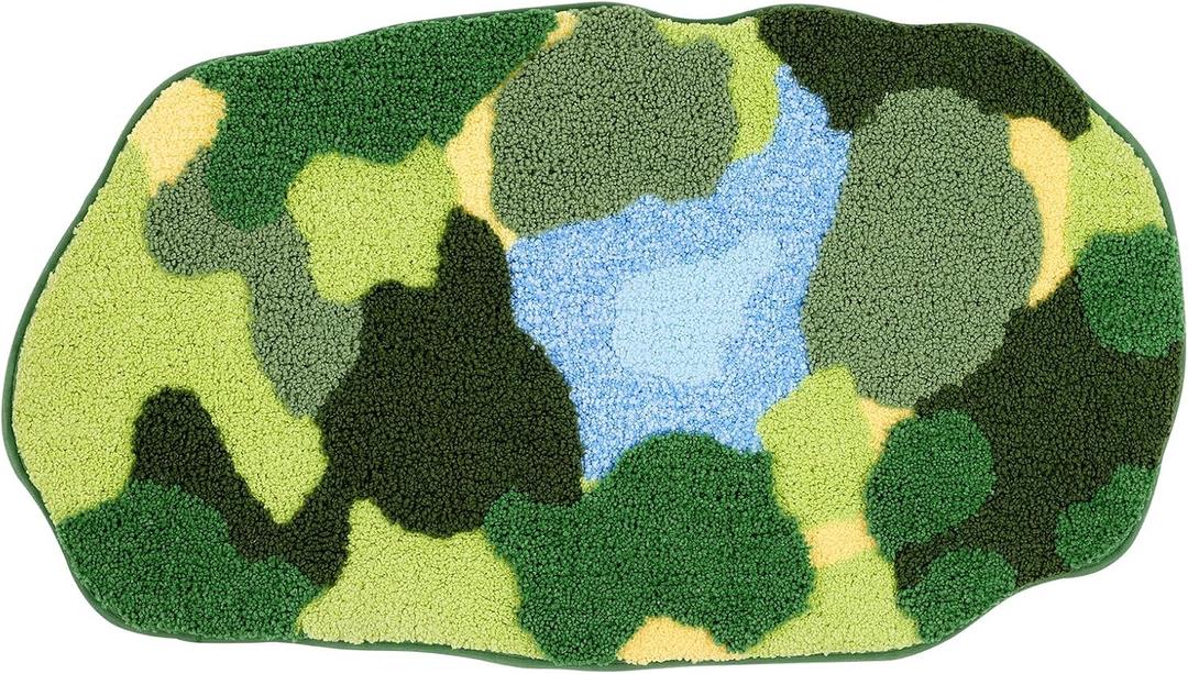 SHACOS Green Moss Bath Rugs 35"x20" Soft Fluffy Non Slip Moss Rug Bath Mats Cute Fun Irregular Unique Bathroom Rugs Absorbent Carpet for Bathroom Shower Tub Bedroom Rug Decor, Multigreen