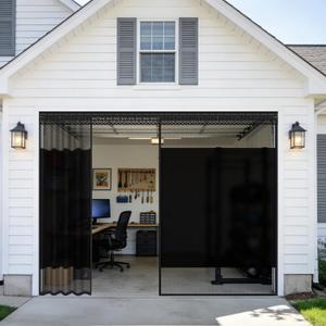 Privacy Garage Door Screen for Single Car Garage 8x7ft - Retractable Slide Track System, Heavy Duty PET Mesh with Blackout Privacy Panel, Magnetic Closure, Keeps Bugs Out, Fits Garage Opening 8 x 7 Ft