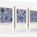 3 Pcs William Morris Floral Canvas Wall Art, Blue and White Botanical Poster Prints, Vintage Gallery Wrapped Wall Decor for Living Room Bedroom Bathroom Studio, 16x24 Inch Ready to Hang