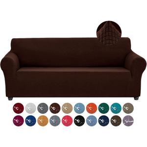 Joccun Stretch Couch Cover Slipcovers, 1-Piece Sofa Covers for 3 Cushion Couch Spandex Jacquard Washable Furniture Protector Cover for Living Room,Kids,Pets(Sofa,Chocolate) (Large78"-94")