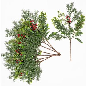 Artificial Christmas Norfolk Pine Branches Christmas Artificial Pine Branches with Red Berry Stems Pinecone Garland Stems Decor Faux Cedar Picks Real Touch Evergreen Realistic Plant Leaves16.5"(10 PCS) Visit the Uqueeten Store