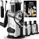 Joined Rotary Cheese Grater with Handle - Mandoline Slicer with 3 Stainless Steel Drum Blades-Vegetable Slicer Walnuts Grinder Cheese Shredder Round Mandoline with Peeler (Large)