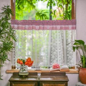 ARTMAGIC Boho Kitchen Window Curtains Classical Red Plaid Design Exquisite Embroidery Lace Sheer Curtains Rod Pocket for Half Window Bathroom Bedroom Living Room(Red,2pcs,27"x36")