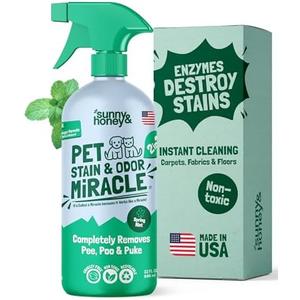 Sunny & Honey Pet Stain & Odor Miracle - Enzyme Cleaner for Dog Urine & Cat Pee - Pet Odor & Stain Remover Spray for Carpet, Mattress, Furniture - Carpet Cleaner (32 Fl Oz, Spring Mint Scent)