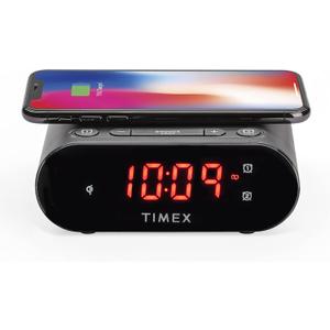 Timex Bedside Wireless Charging Dual Alarm Clock, with Large LED Display, Dimmer, Snooze bar and Battery Backup (TW300)- Perfect for Bedside Tables