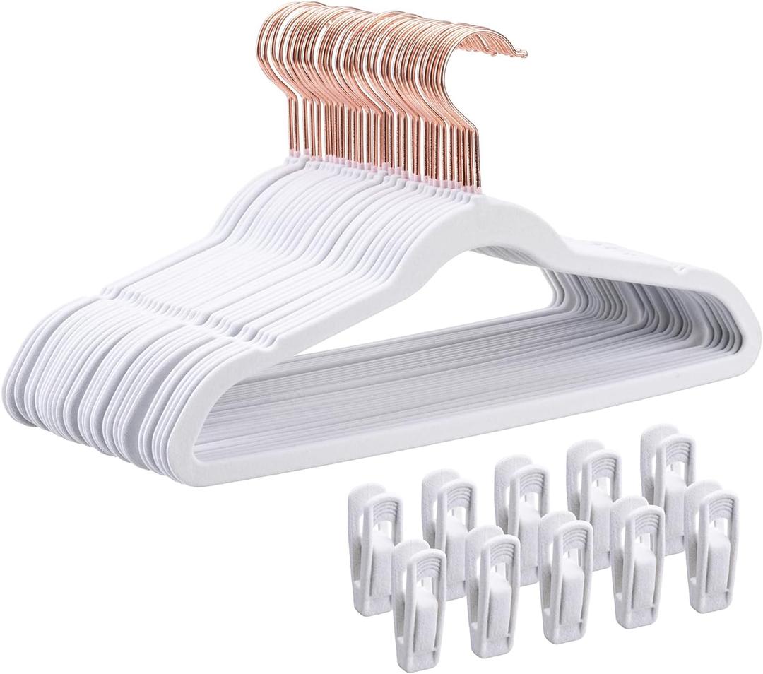 Tonswachic 14 Inch Velvet Kids Hangers 30 Pack - Ultra Durable Non Slip Felt Hanger for Big Kids & Preteens- Slim Space-Saving Children's Closet Hangers for Heavy Clothes with 10 Hanger Clips - White