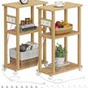 TUTOTAK Small Narrow Side Table with Charging Station, Skinny End Table for Small Spaces, Slim Nightstand with USB Ports and Outlet, Sofa Beside Table with Wheels, Natural TB01BN047 (2 PC)