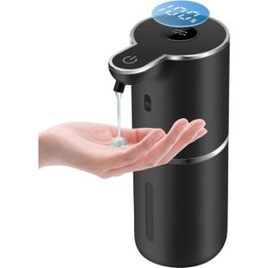 Automatic Liquid Soap Dispenser 12.8oz, Rechargeable & 6 Levels Soap Adjustable with Digital Display, Wall Mount, Waterproof, Touchless Hand/Dish Soap Dispenser for Kitchen, Bathroom, Hotel (Black)
